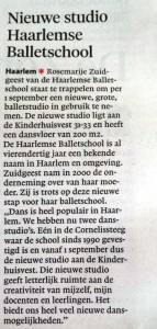 Artikel in Haarlems Dagblad over De Haarlemse Balletschool